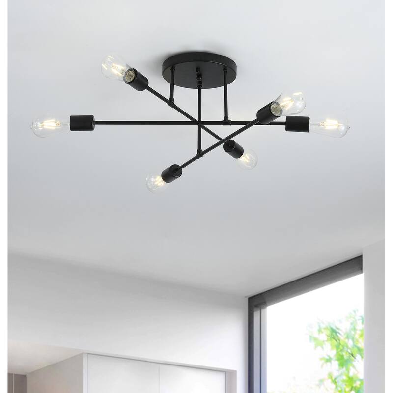 Modern Concise 6-Light Sputnik Design Semi Flush Mount Lamp - Black