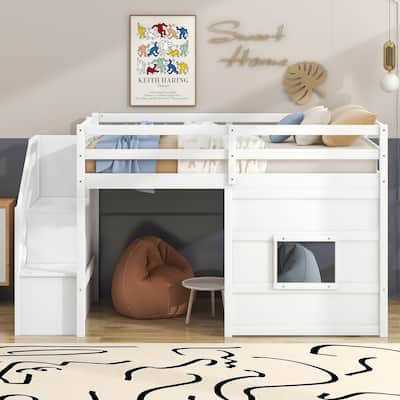 Twin Size Loft Bed - Storage Staircase & Window
