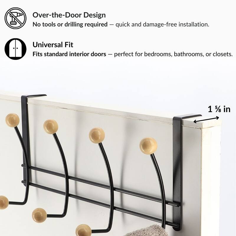Over The Door Hook Rack with 8 Ball Ends - 15 L x 4 W x 7.5 H