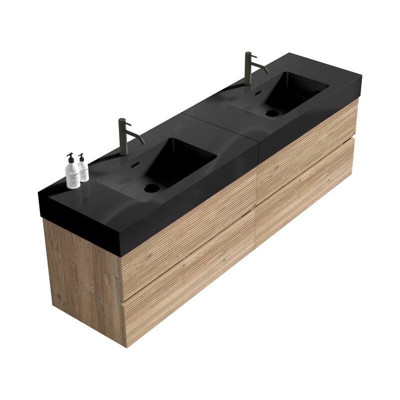 GDFStudio - Grace Wall-Mounted Bathroom Vanity with Engineered Quartz Sink & Soft Close Drawers, without Drainage and Faucet