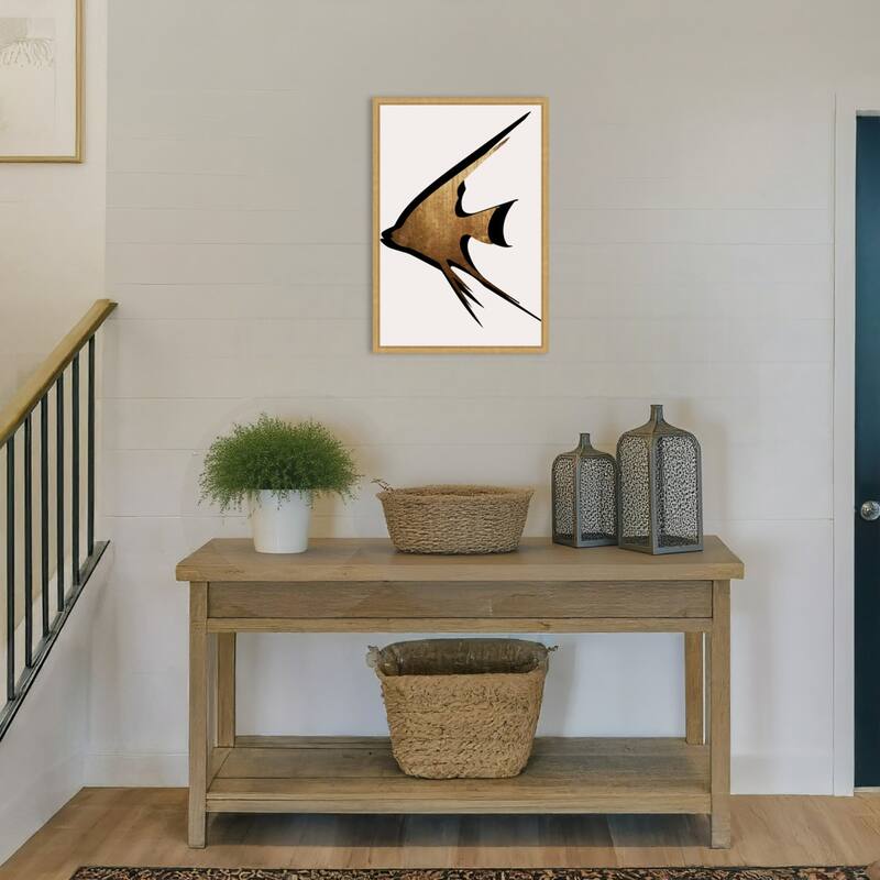 Beige Fish by Eins Kubistika Framed Canvas Wall Art Print - Sylvie Bright Gold
