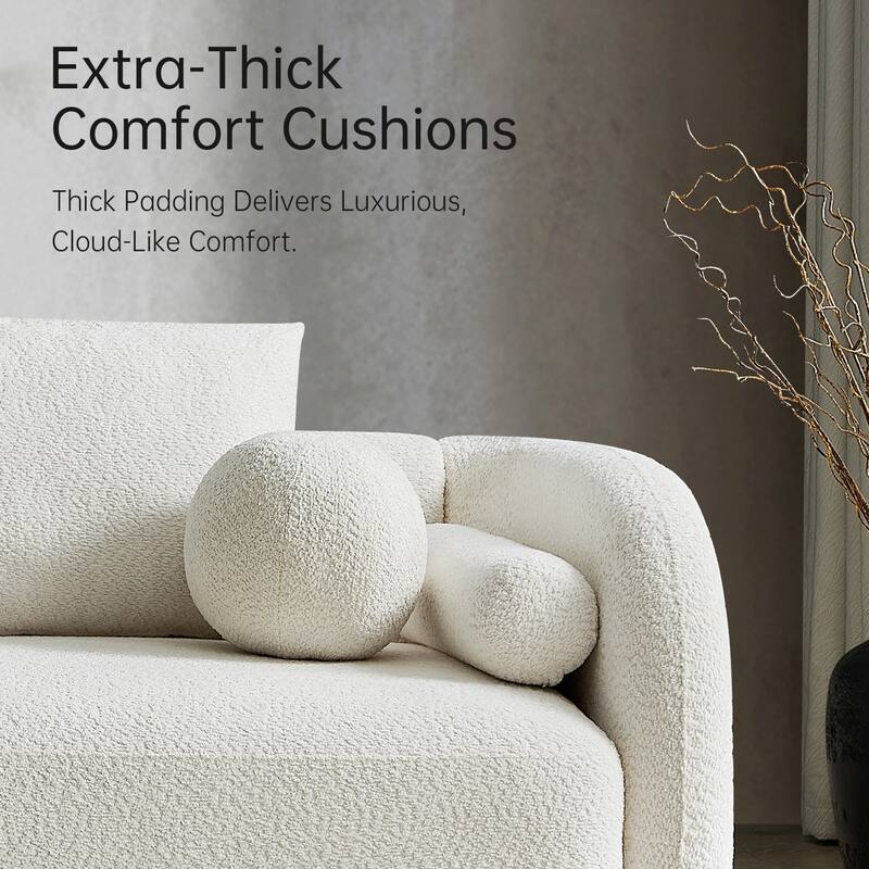 91" L-Shaped Sectional Sofa, Modular Curved Back Sofa with Movable Ottoman and 6 Pillows