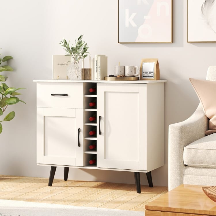 Buffet Sideboard with 6-Bottle Wine Rack Drawer and Adjustable Shelves - 35.5"x 16"x 31"(L x W x H)