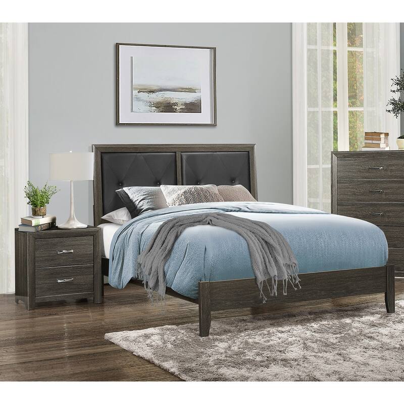Contemporary Dark Gray Queen Bed with Button-Tufted Faux Leather Upholstered Headboard