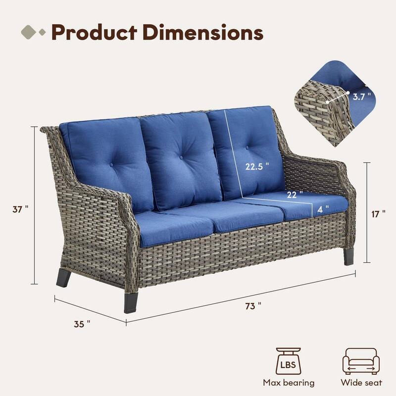 Gymojoy 3-Seat Outdoor Sofa, All-Weather PE Wicker - 1-Piece