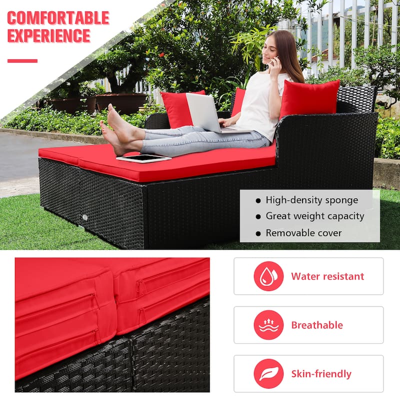 Outdoor Rattan Daybed Sunbed Patio Sofa Set with Spacious Seat