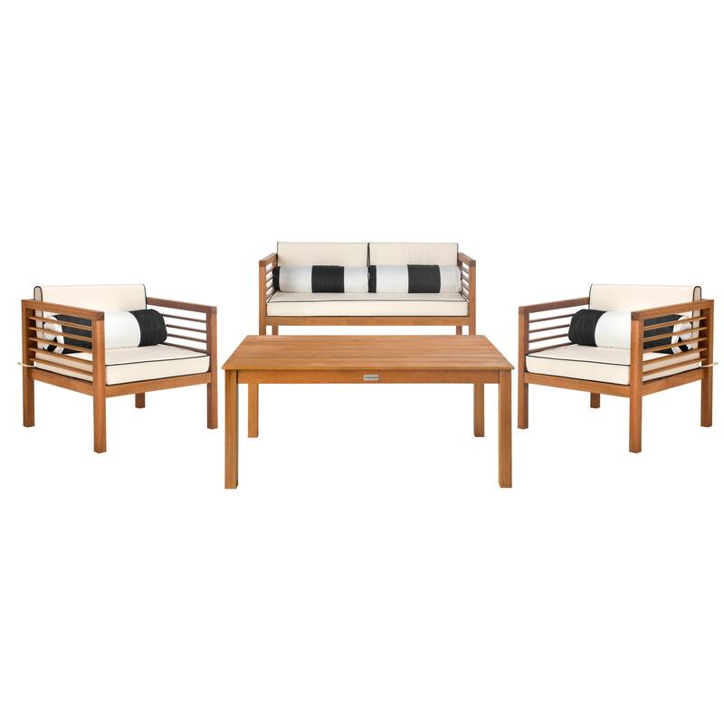 SAFAVIEH Outdoor Yoselin 4-Piece Set with Accent Pillow - 51W x 26D x 26H