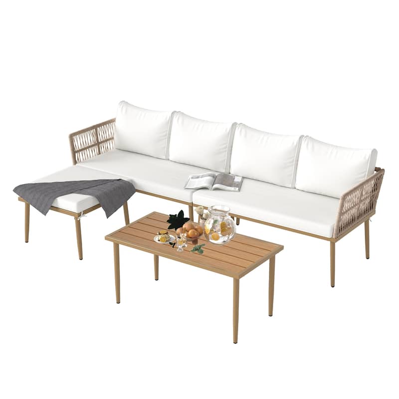 All-Weather 4-Piece Outdoor Wicker Sectional Sofa Set,L-Shaped Patio Conversation Set