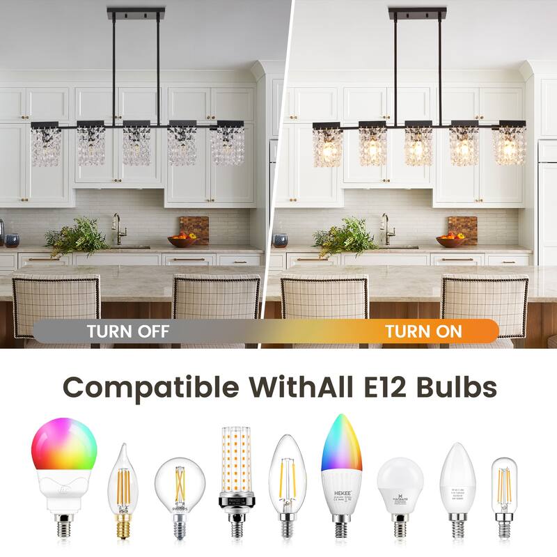 5-Light Luxury Retro Linear Crystal Chandelier Island Pendant Lighting Fixture.