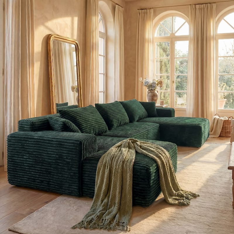 Oversized Modular Sectional Sofa, No Assembly Required, Corduroy Fabric, Deep Seat Cloud Couch with Chaise Foam Sofa
