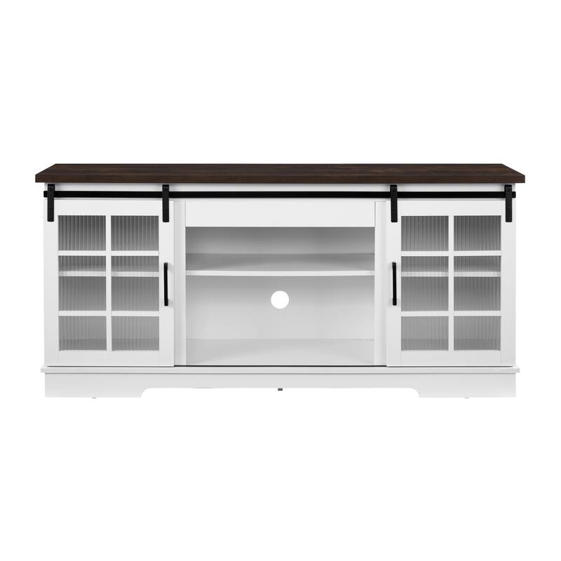 59" TV Stand with Sliding Glass Doors and Adjustable Shelves for TVs Up to 65"