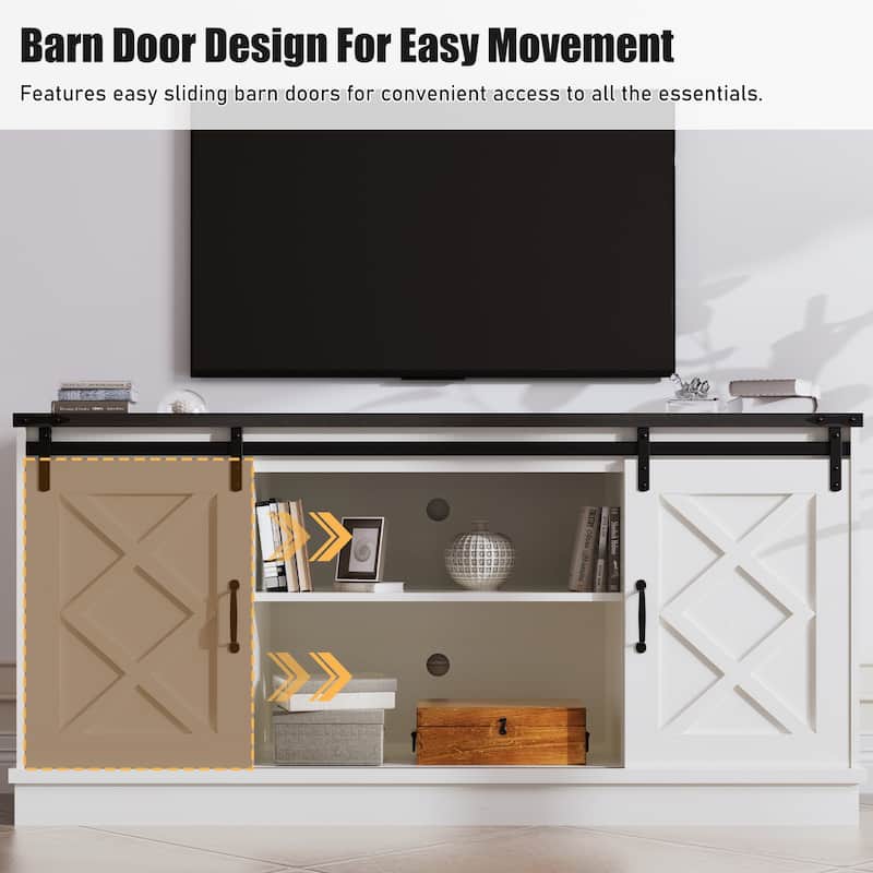 Farmhouse TV Stand wih Storage, 58" Entertainment Center with Sliding Barn Door, Wooden Media TV Console