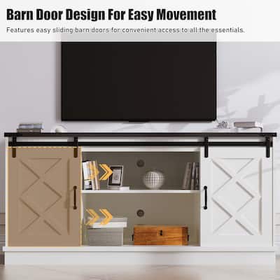 TV Stand Entertainment Center with Sliding Barn Door, Wooden Media TV Console with Adjustable Shelves