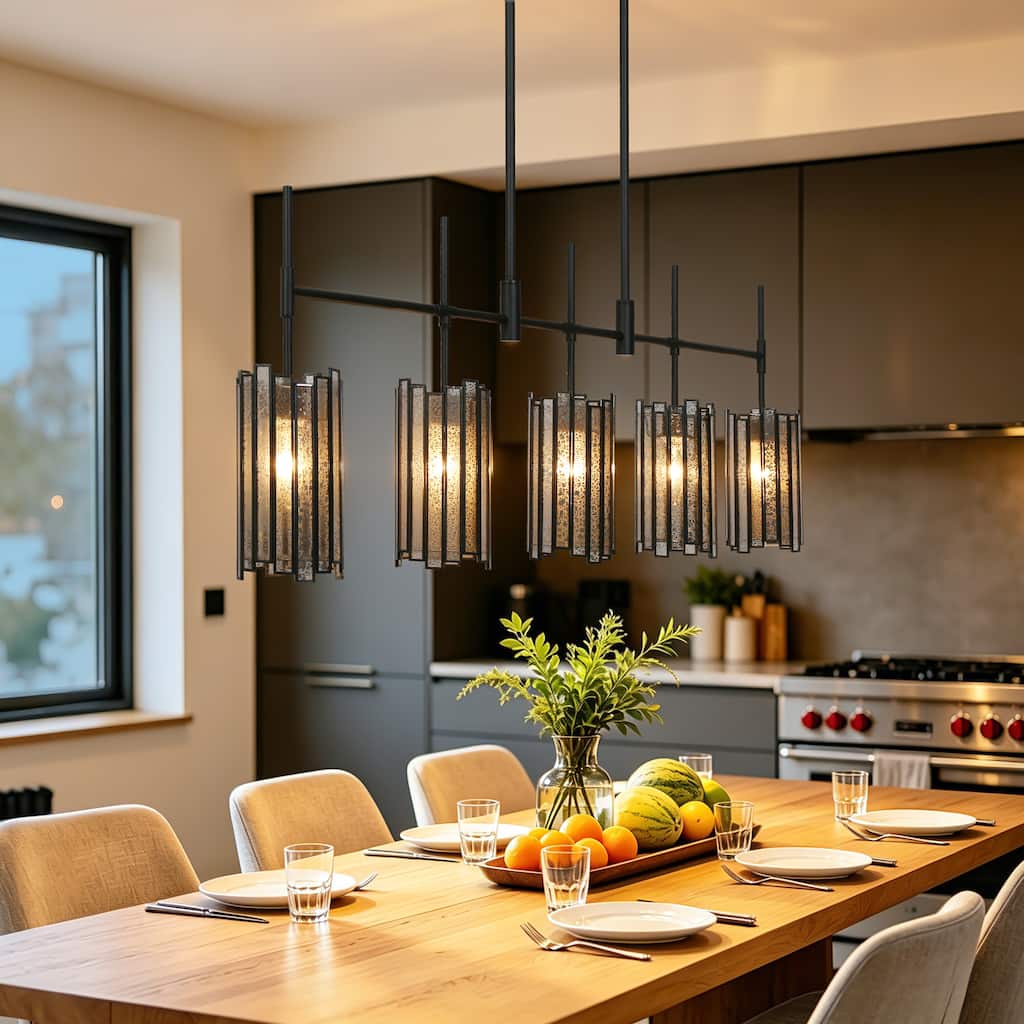 Tifany Modern 5-Light Black Chandelier Oversized Linear Colored Glass Kitchen Island Light - L 45.3" x W 4.3" x H 17.3"