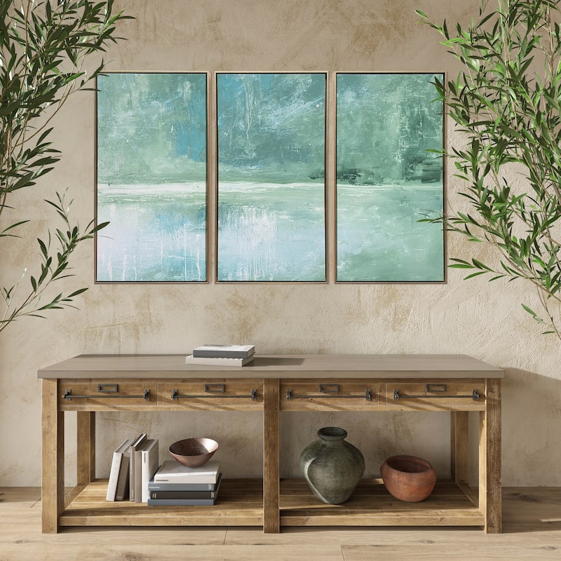"The Pond Abstract" 3 Piece Set Print on Gold Floating Canvas Framed Wall Art