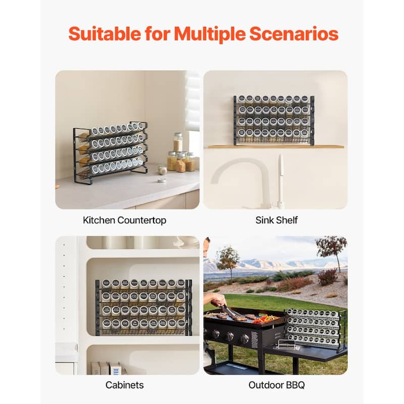 Black Steel Spice Rack with Glass Jars and Wall Mount Option