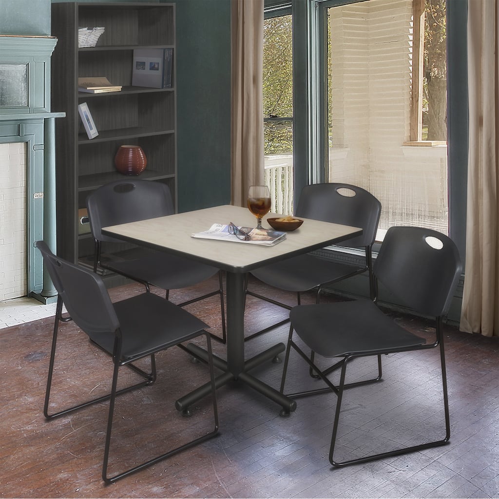 36" Square Breakroom Table- Maple & 4 Stack Chairs- Black - Black, Maple - 36