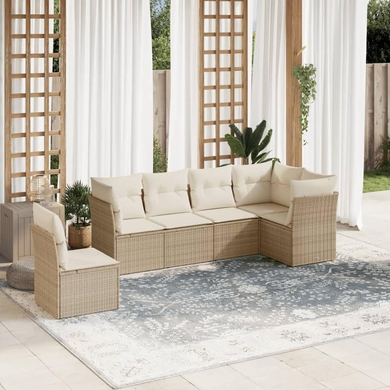 vidaXL Garden Sofa Set Beige Poly Rattan, Polyester, Foam, Cotton fiber - 24.4 x 24.4 x 27.2