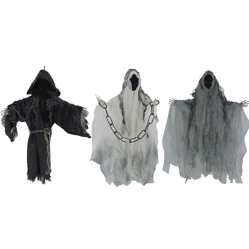 Set of 3 Black and Gray Faceless Reapers Halloween Prop 21"