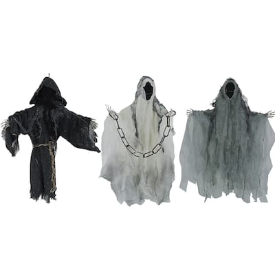 Set of 3 Black and Gray Faceless Reapers Halloween Prop 21"
