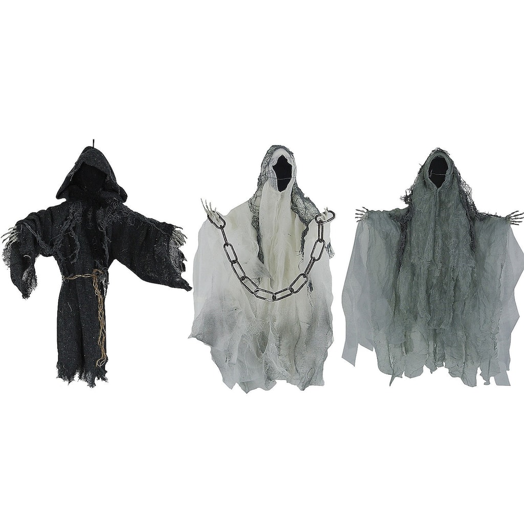 Set of 3 Black and Gray Faceless Reapers Halloween Prop 21"