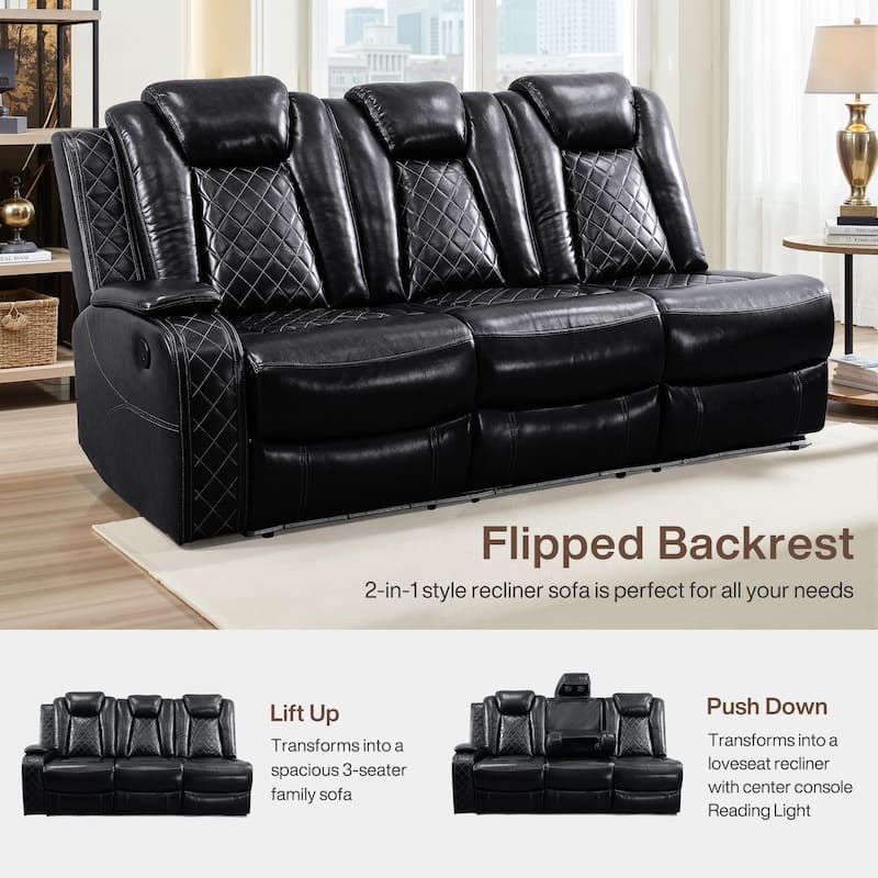 Off-White 3-Piece Breathing Leather Living Room Recliner Sofa set