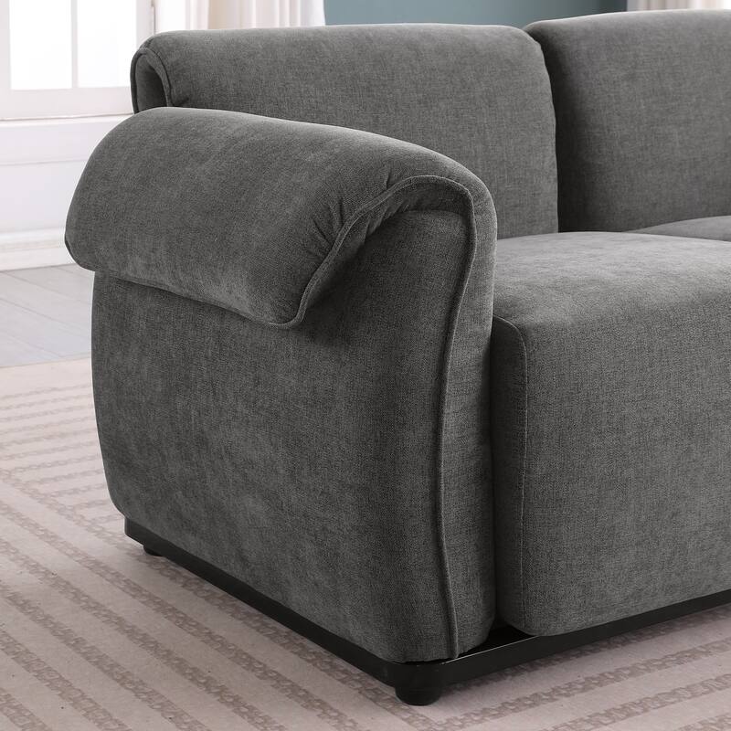 93" L-Shaped Modular Chenille Sectional Sofa with Movable Ottoman