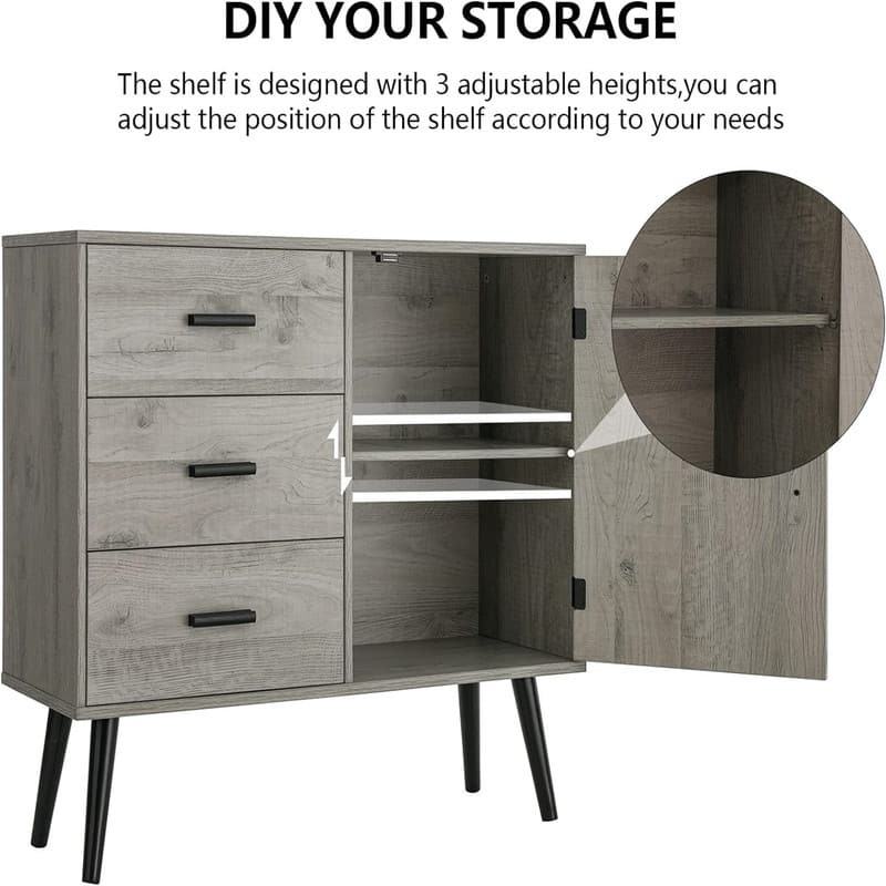 Storage Cabinet with Rattan Door 3 Drawers - 11.8"D x 31.5"W x 30.7"H
