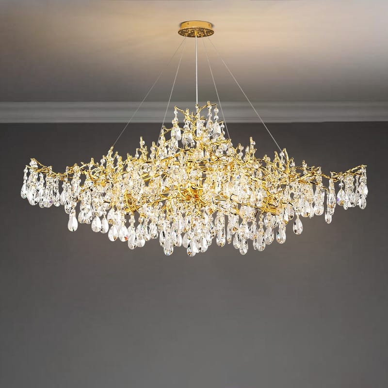 KAYLA 47.2" 14-Lights Gold Luxury Crystal Linear Chandelier - N/A