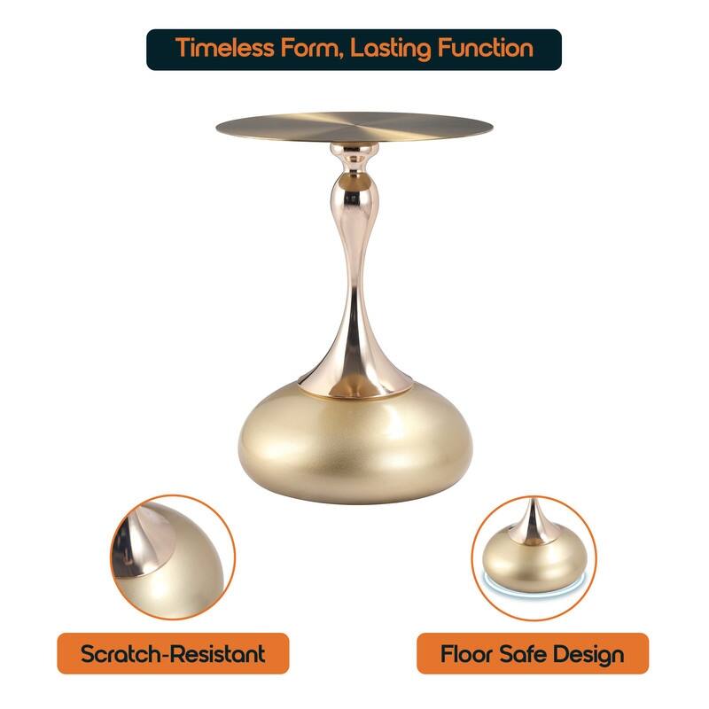 Savoy 18-Inch Round Side Table in Gold Stainless-Steel End Table with a Round Pedestal base