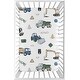 preview thumbnail 1 of 4, Construction Truck Collection Baby Boy Fitted Mini Crib Sheet For Portable Crib - Grey Yellow Black Blue Green Transportation