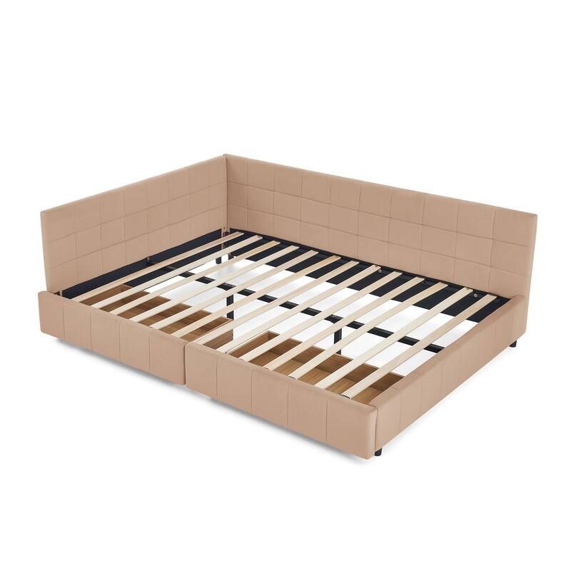 Bedroom Storage Upholstered Tufted DayBed With 2-Drawers