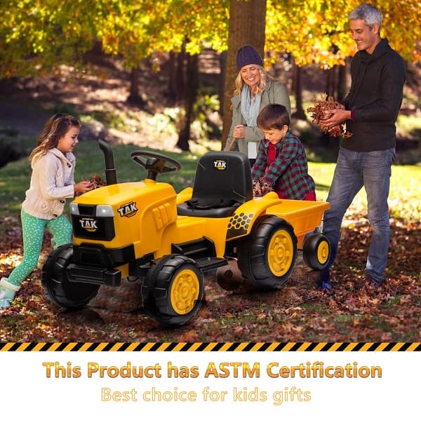 slide 2 of 14, Yellow Kid Ride on Tractor Electric Excavator Battery Powered Motorized Car Detachable Trailer Remote Control Bright Headlight Kids - Yellow - Assembled