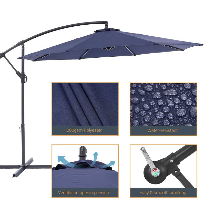 BONOSUKI 10ft Patio Offset Umbrella,w/Crossed Base Cantilever Umbrella