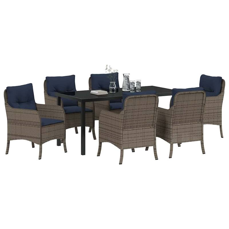 vidaXL Garden Dining Set with Cushion Grey Poly Rattan
