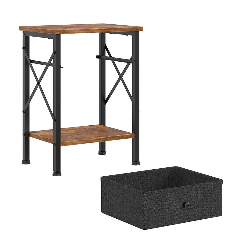 VECELO X Frame Nightstand with Removable Fabric Drawer Easy to Clean Nightstand Multifunctional End Table with Open Shelf
