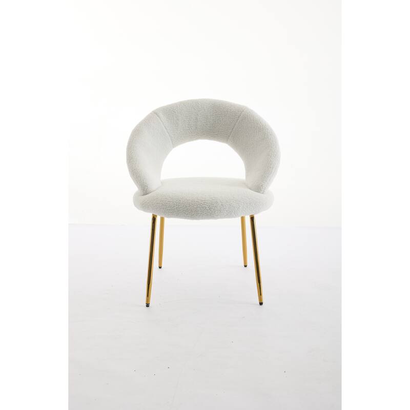 Set of 1 Teddy Fabric Dining Chairs With Curved Backrest and Golden Metal Legs for Kitchen or Dining Room ,White