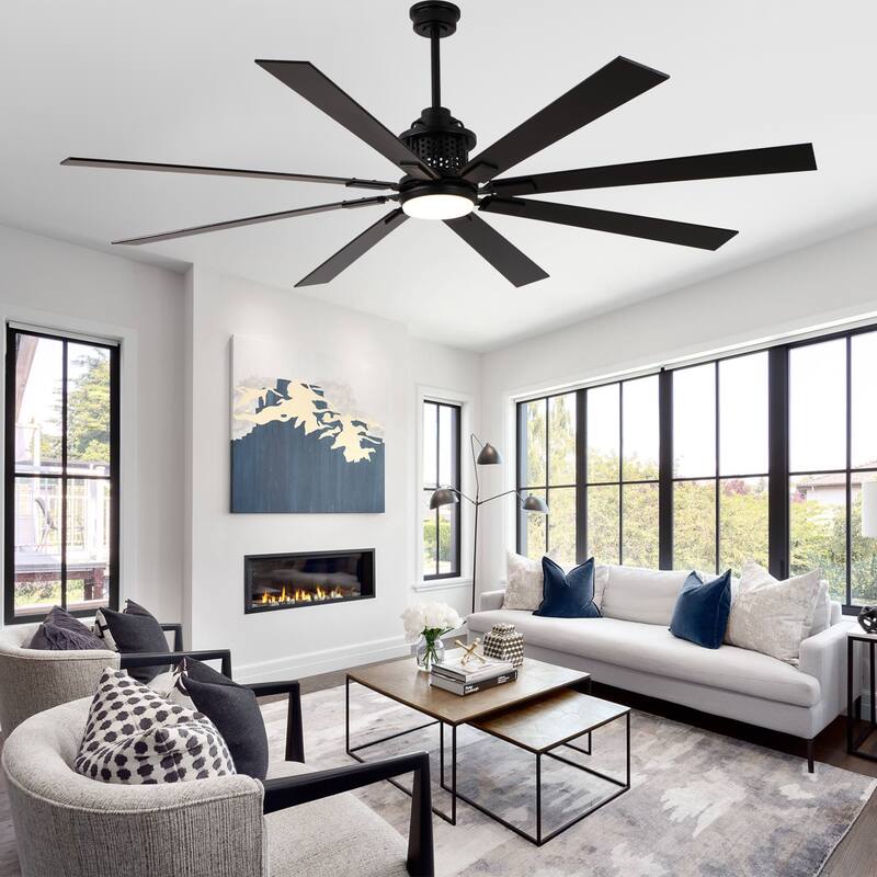 Cusp Barn 72 Inch Indoor/Outdoor Black Modern Large Ceiling Fan with Lights and Remote, Reversible Quiet DC Motor Ceiling Fan
