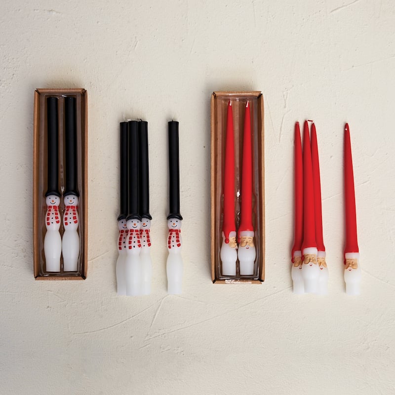 Unscented Snowman Taper Candles in Box - 2.1"L x 1.0"W x 10.1"H