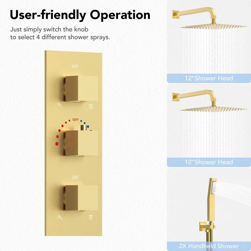 EVERSTEIN Dual Shower System 12" Rain Shower Head with High Pressure Handheld Sprays