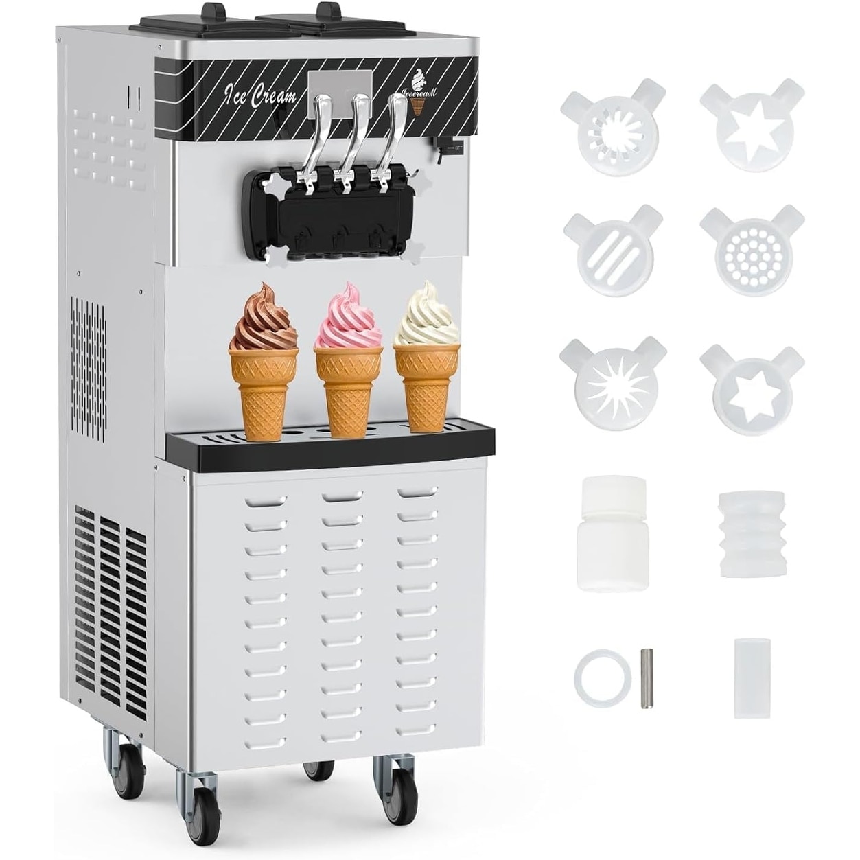Commercial Ice Cream Maker Machine 2450W 3 Flavors with 14L Hoppers for Dessert Shops Snack Bar