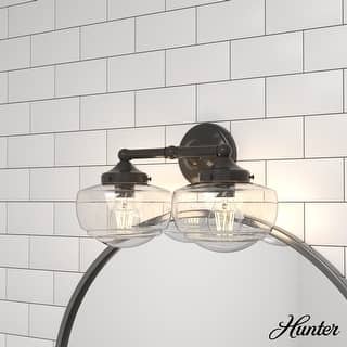 Hunter Saddle Creek Vanity Wall Light - Transitional, Vintage Schoolhouse - Damp Rated!