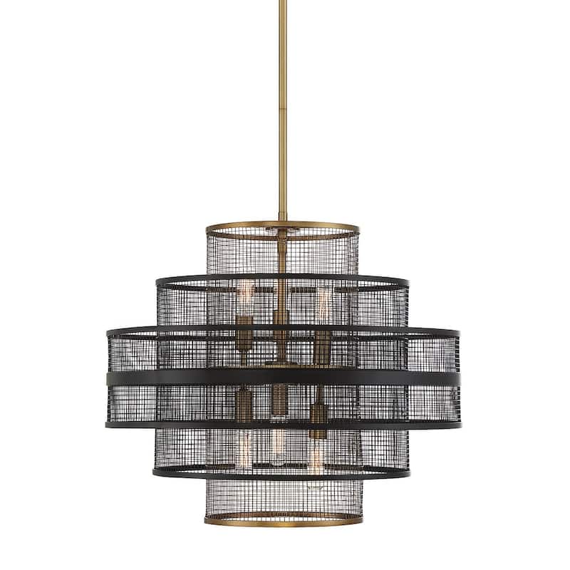 Savoy House 7-1927-6 Kelvin 6 Light 20" Wide Chandelier - Matte Black / Warm Brass