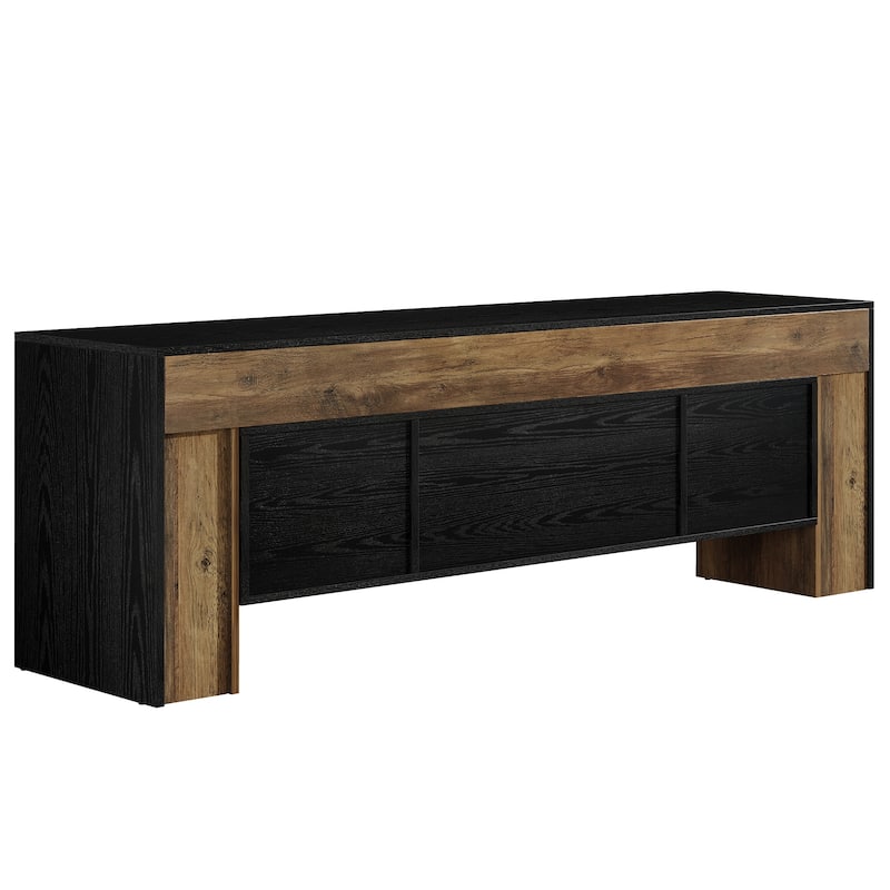 Rectangular Wood Entertainment Center fo TVs up to 75 Inches, Black and Brown TV Stands for Living Room