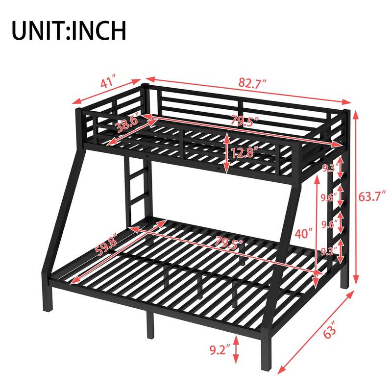 Metal Twin XL over Queen Bunk Bed for Teens and Adults,Space-Saving/Noise Reduced/No Box Spring Needed,Black