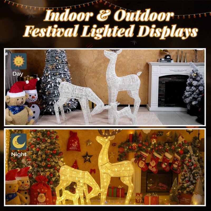 3-Piece Lighted Christmas Reindeer Family Set Outdoor Decorations