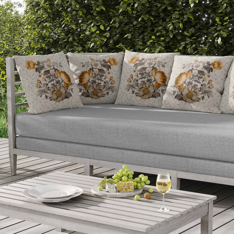Flower and Knop Indoor/Outdoor Reversible Throw Pillow Brown and Bronze