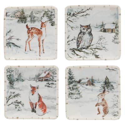 Certified International Winter Frost 6" Canape/Luncheon Plates, Set of 4 - 6" x 6" x .75"