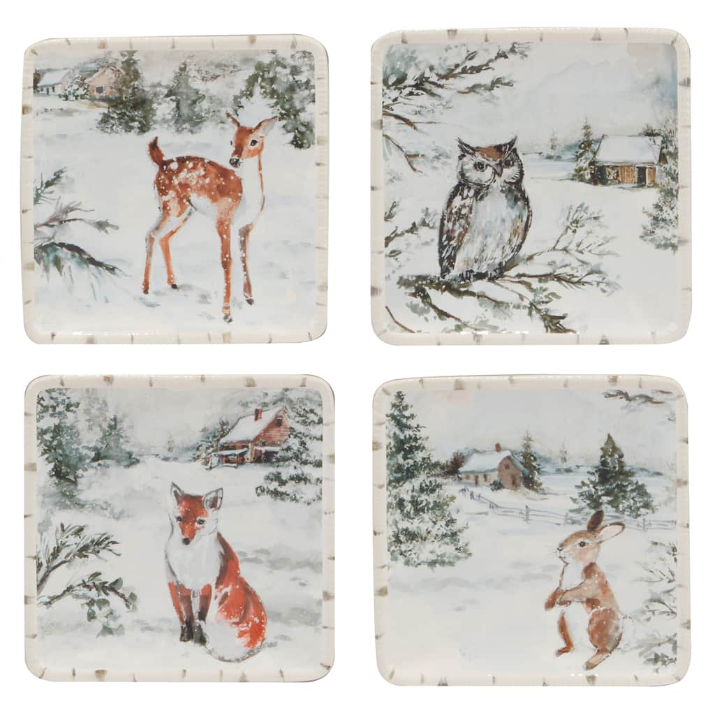Certified International Winter Frost 6" Canape/Luncheon Plates, Set of 4 - 6" x 6" x .75"
