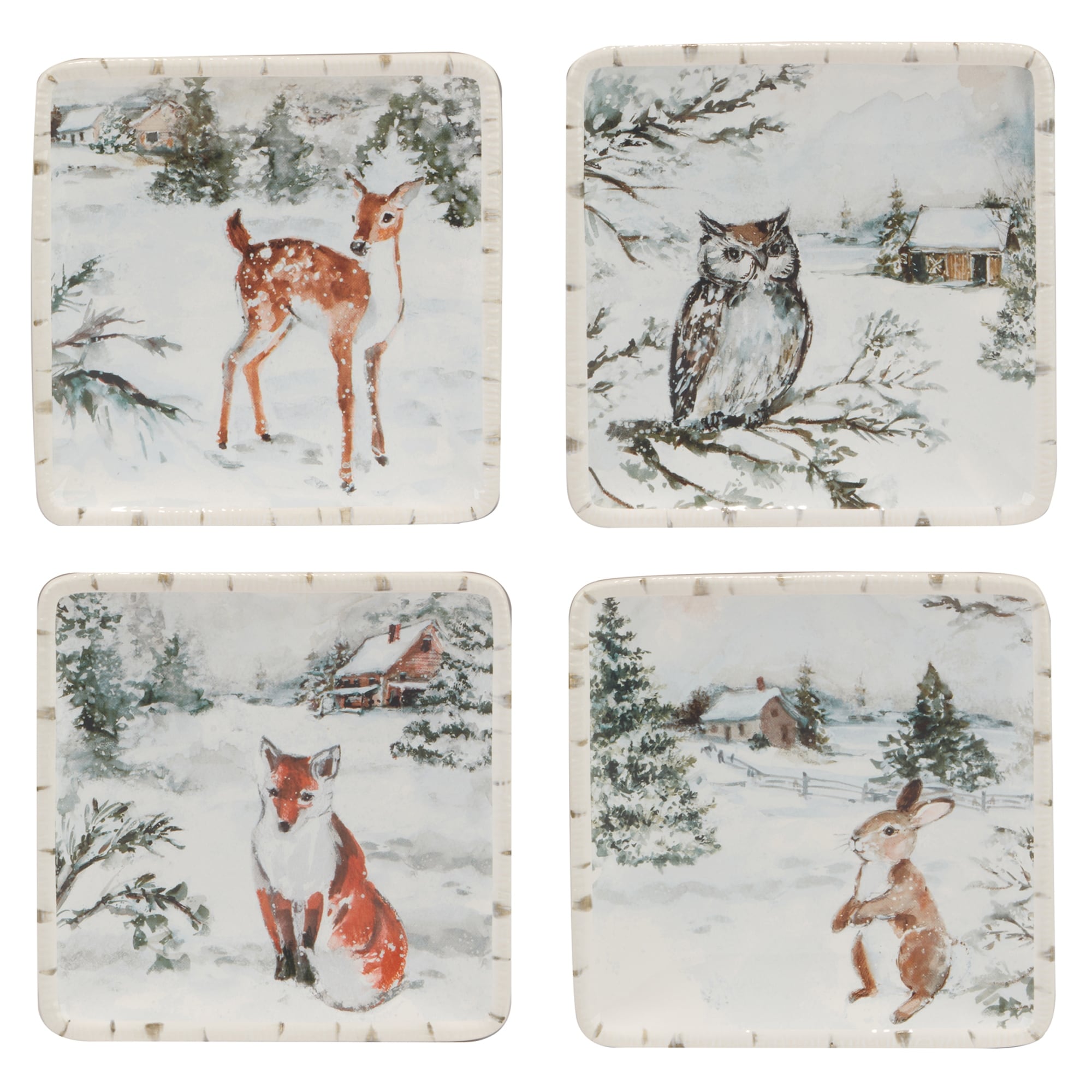 Certified International Winter Frost 6" Canape/Luncheon Plates, Set of 4 - 6" x 6" x .75"